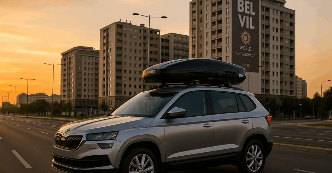 Vozač zaključava krovni kofer pre početka putovanja