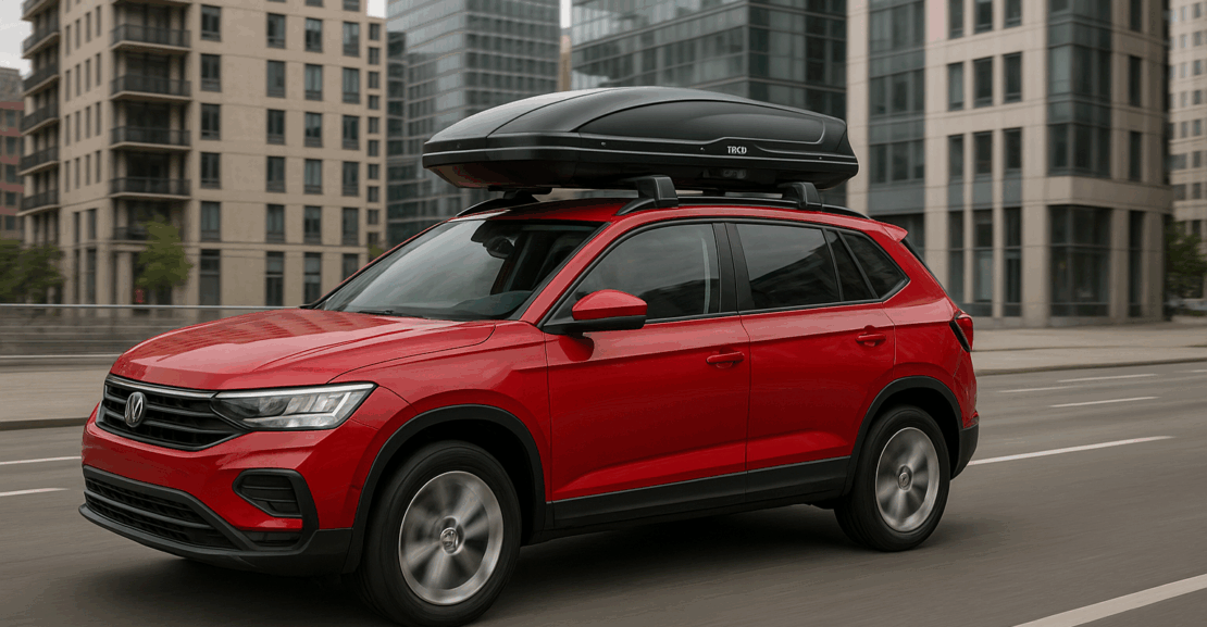 Porodično putovanje automobilom sa krovnim koferom punim prtljaga