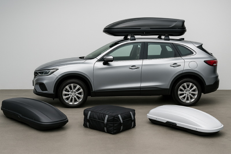 Krovni kofer montiran na automobilu tokom porodičnog putovanja